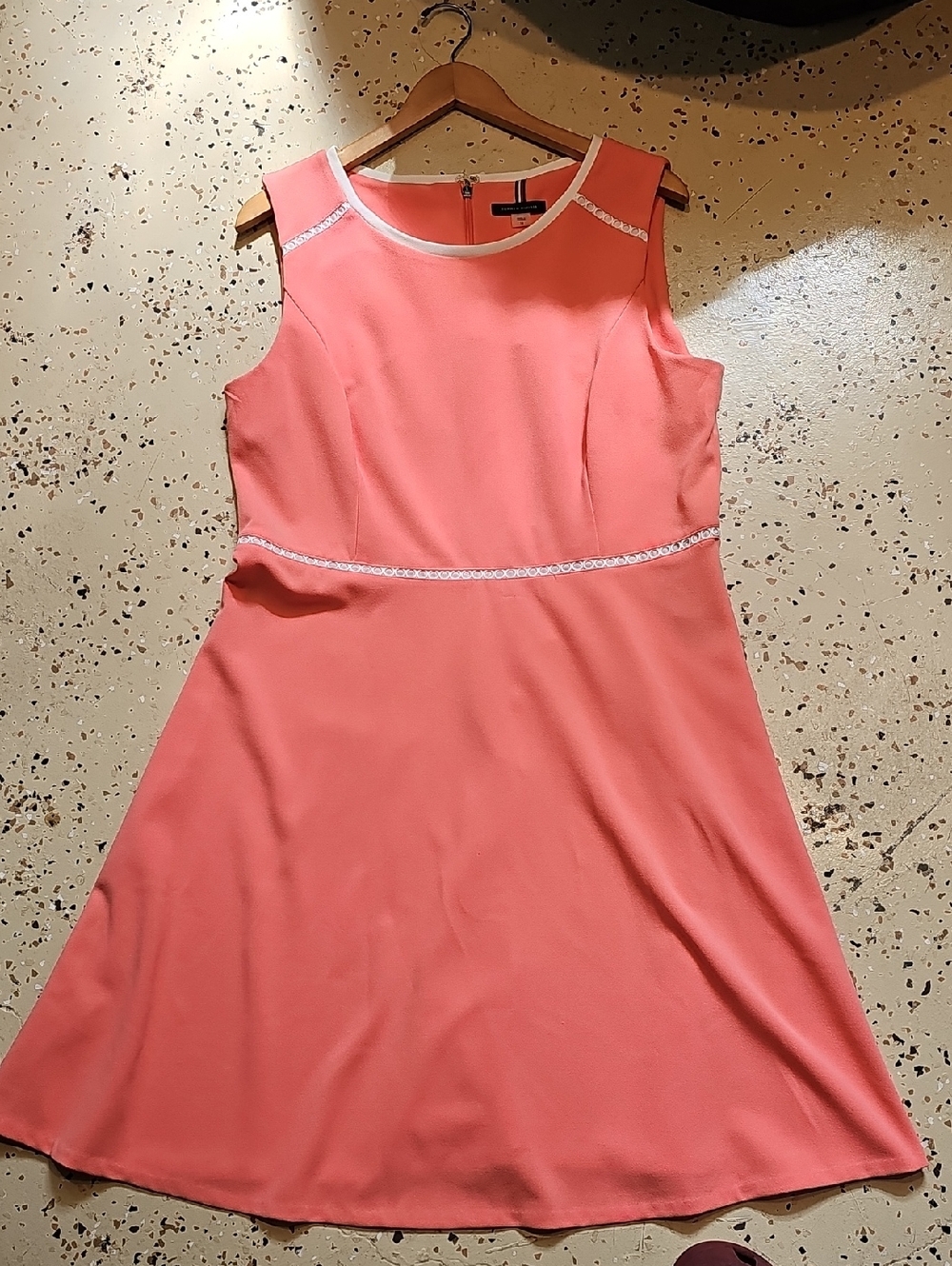 Tommy Hilfiger Coral-Pink Sleeveless A-Line Mini Dress with White Trim